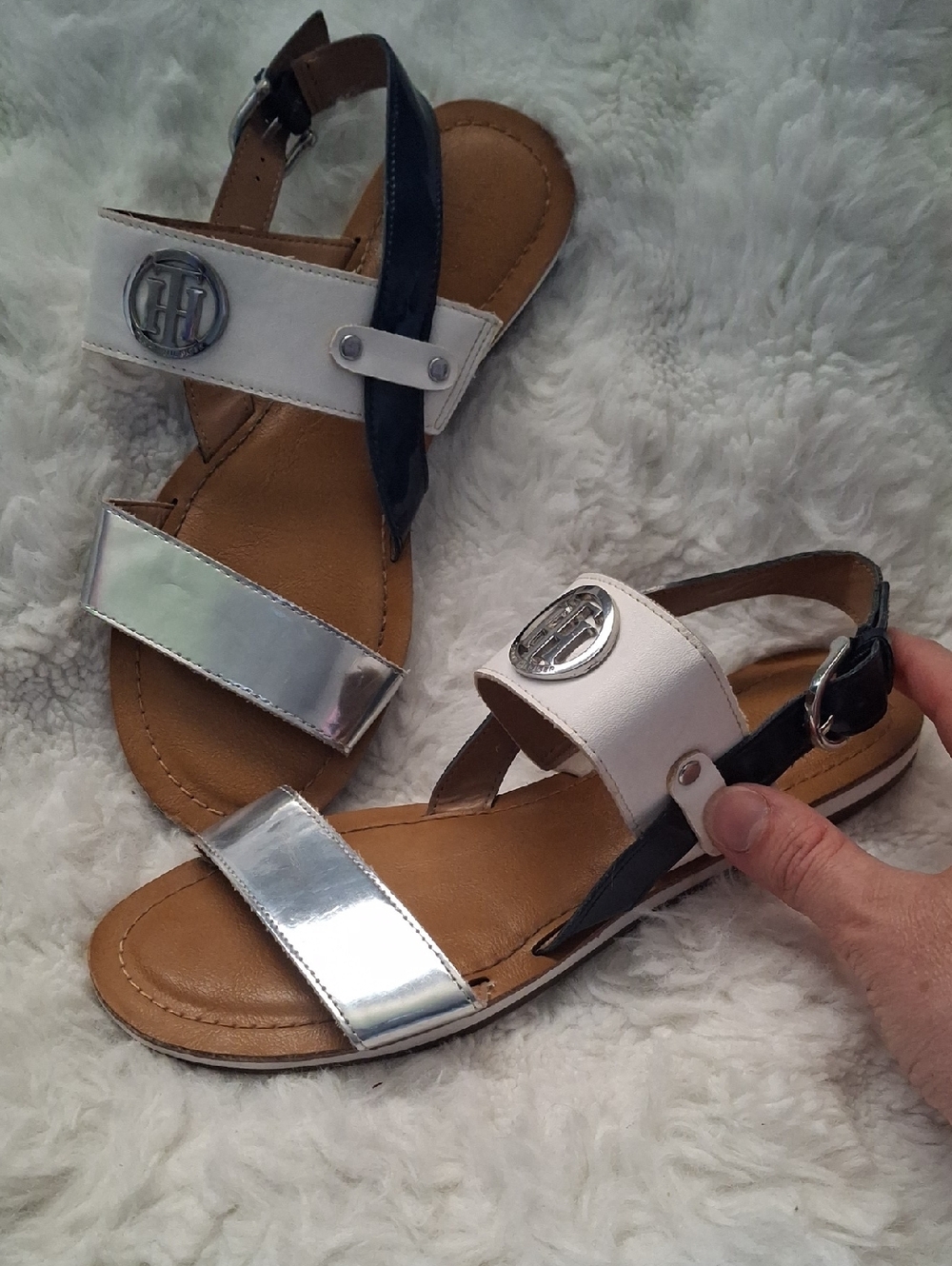 Tommy Hilfiger Navy White Silver Slingback Sandals 8M